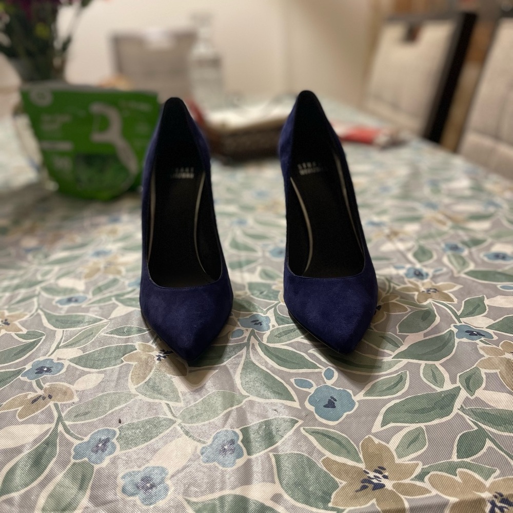 Stuart Weitzman Navy Pointed-Toe Suede Pumps